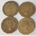GREAT BRITAIN UK 1942 - 1961 . THREEPENCE . 4 BRASS COINS